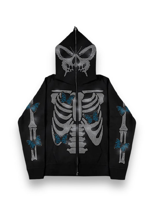 Butterfly Skull Zip Up Hoodie